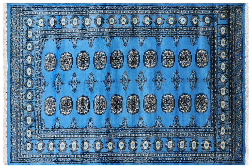 Blue 4' 1" X 6' 2" Silky Bokhara Hand Knotted Wool Rug - Q24558