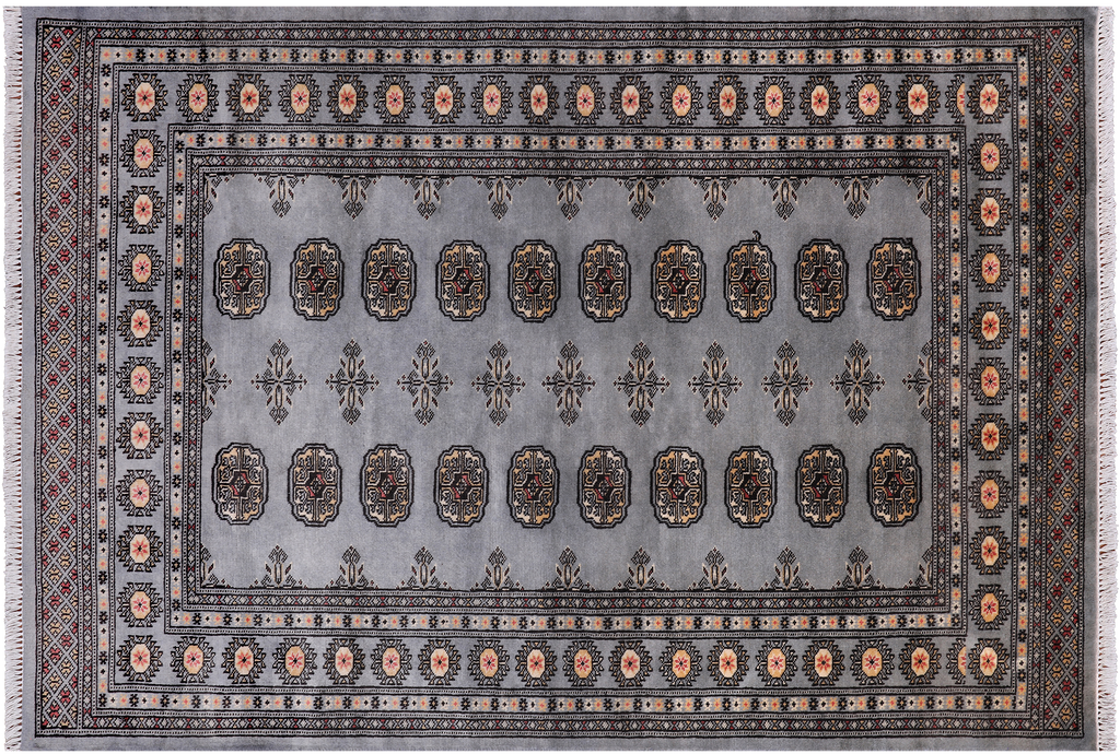 Grey 4' 1" X 6' 0" Silky Bokhara Hand-Knotted Wool Rug - Q24562