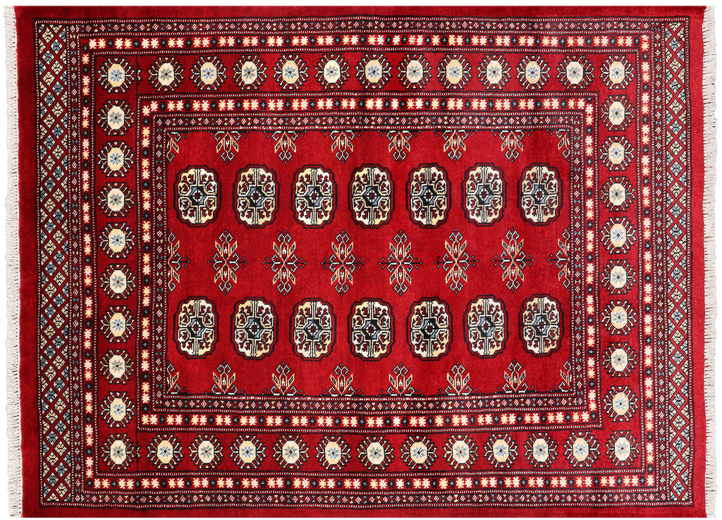 Red 4' 1" X 5' 7" Silky Bokhara Handmade Wool Rug - Q24569