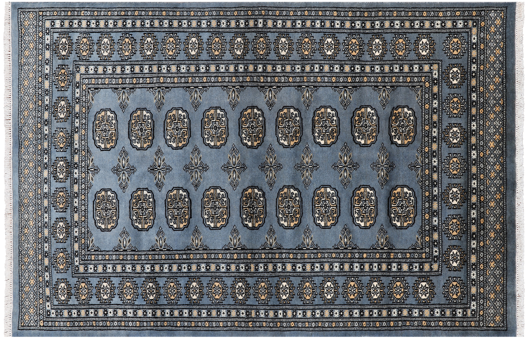Blue 3' 11" X 5' 11" Silky Bokhara Hand-Knotted Wool Rug - Q24570