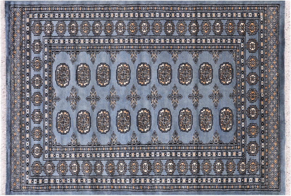 Blue 4' 0" X 5' 11" Silky Bokhara Handmade Wool Rug - Q24573