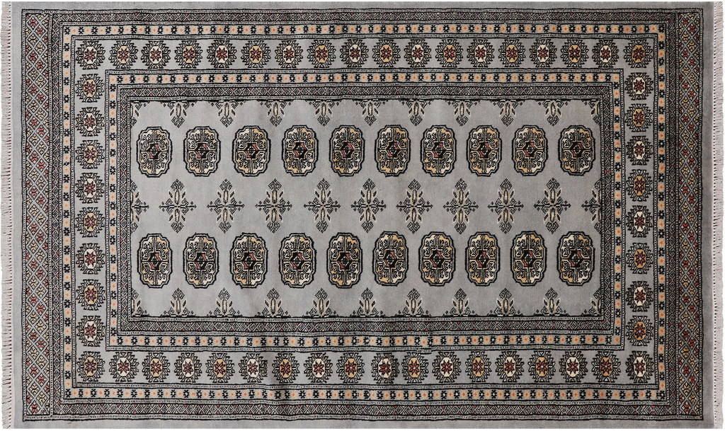 Grey 4' 1" X 6' 9" Silky Bokhara Hand-Knotted Wool Rug - Q24574