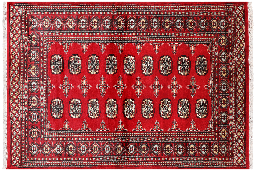 Red 4' 1" X 5' 11" Silky Bokhara Handmade Wool Rug - Q24576