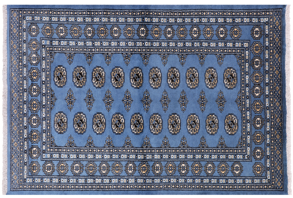Blue 4' 1" X 6' 1" Silky Bokhara Hand Knotted Wool - Q24581