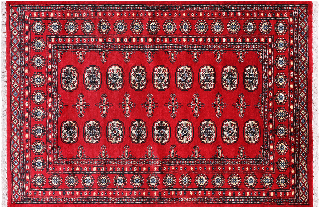 Red 4' 2" X 6' 2" Silky Bokhara Handmade Wool Rug - Q24582