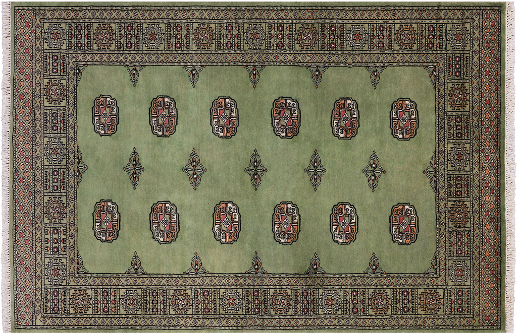 Green 4' 0" X 6' 0" Silky Bokhara Handmade Wool Rug - Q24586