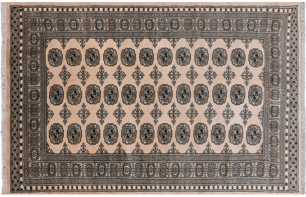 Ivory 4' 6" X 7' 0" Silky Bokhara Hand Knotted Wool Rug - Q24588