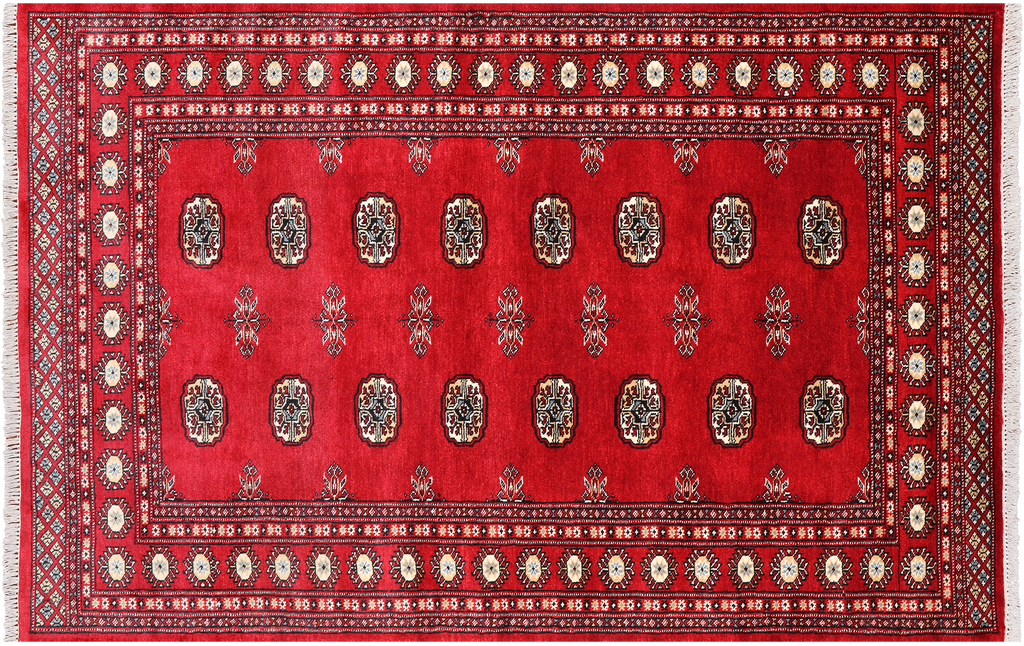 Red 4' 7" X 7' 3" Silky Bokhara Handmade Wool Rug - Q24589