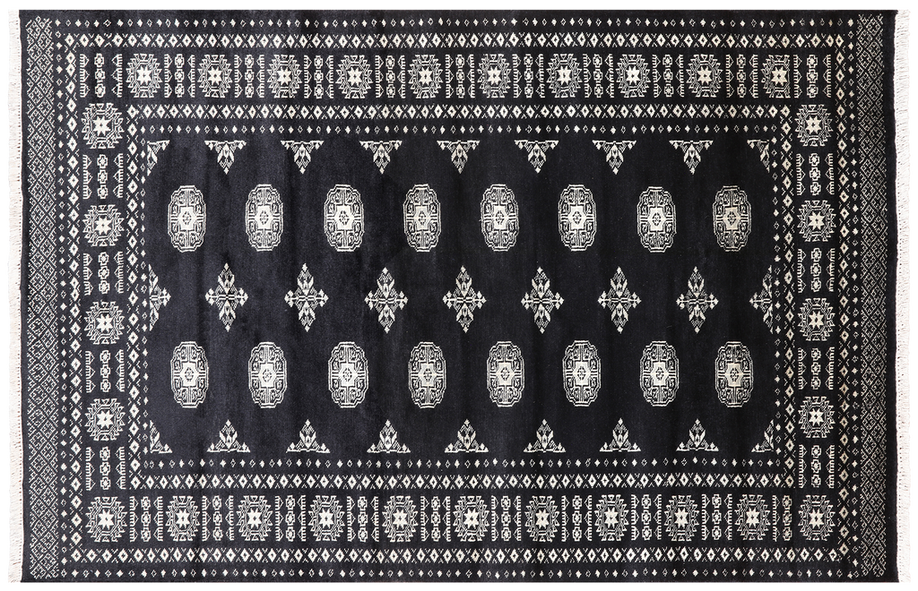 Black 4' 7" X 6' 10" Silky Bokhara Hand Knotted Wool Rug - Q24594