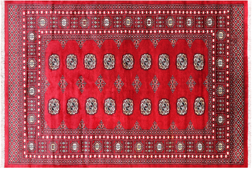 Red 4' 7" X 7' 0" Silky Bokhara Handmade Wool Rug - Q24595