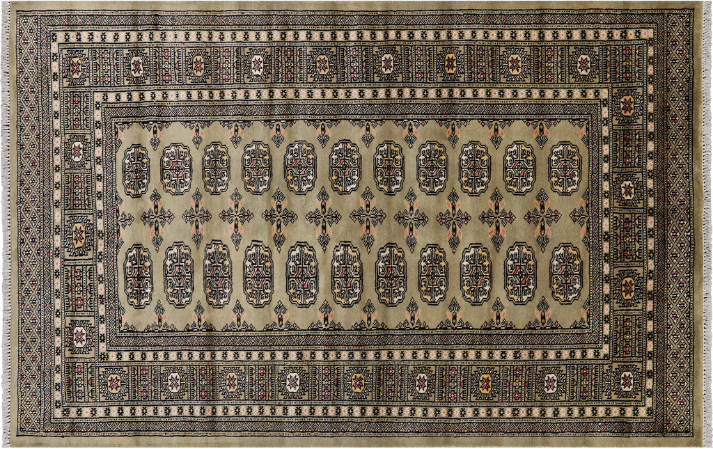 Green 4' 6" X 6' 11" Silky Bokhara Hand Knotted Wool Rug - Q24596