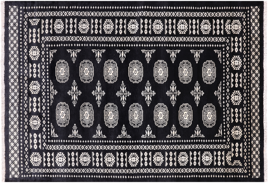 Black 4' 7" X 6' 5" Silky Bokhara Handmade Wool Rug - Q24598