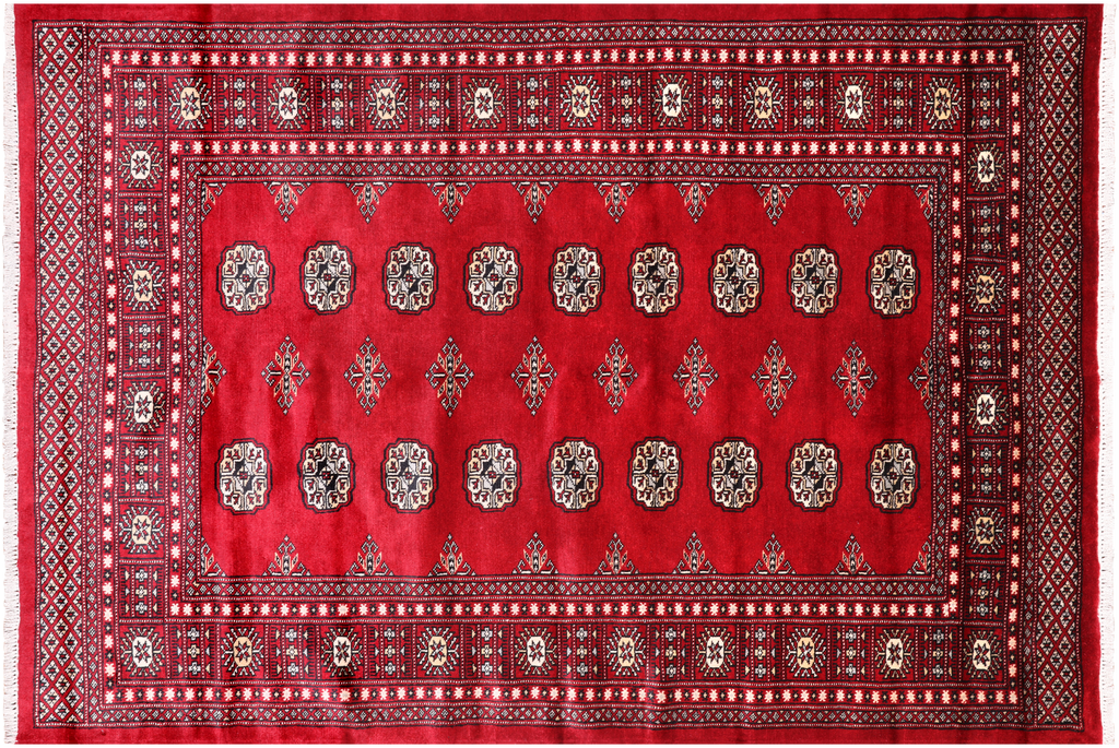 Red 4' 7" X 6' 9" Silky Bokhara Hand-Knotted Wool Rug - Q24599