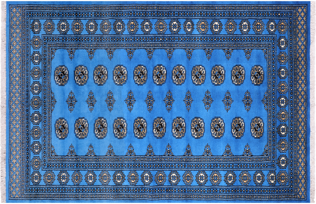 Blue 4' 6" X 6' 11" Silky Bokhara Hand-Knotted Wool Rug - Q24600