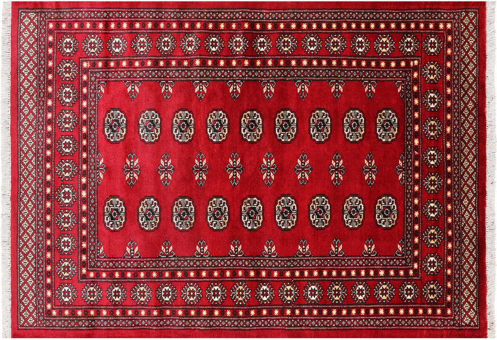 Red 4' 7" X 6' 6" Silky Bokhara Handmade Wool Rug - Q24601