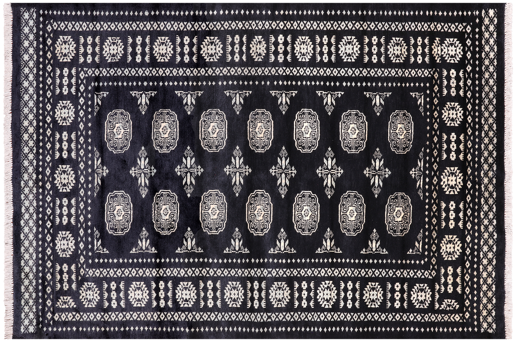 Black 4' 7" X 6' 8" Silky Bokhara Handmade Wool Rug - Q24603