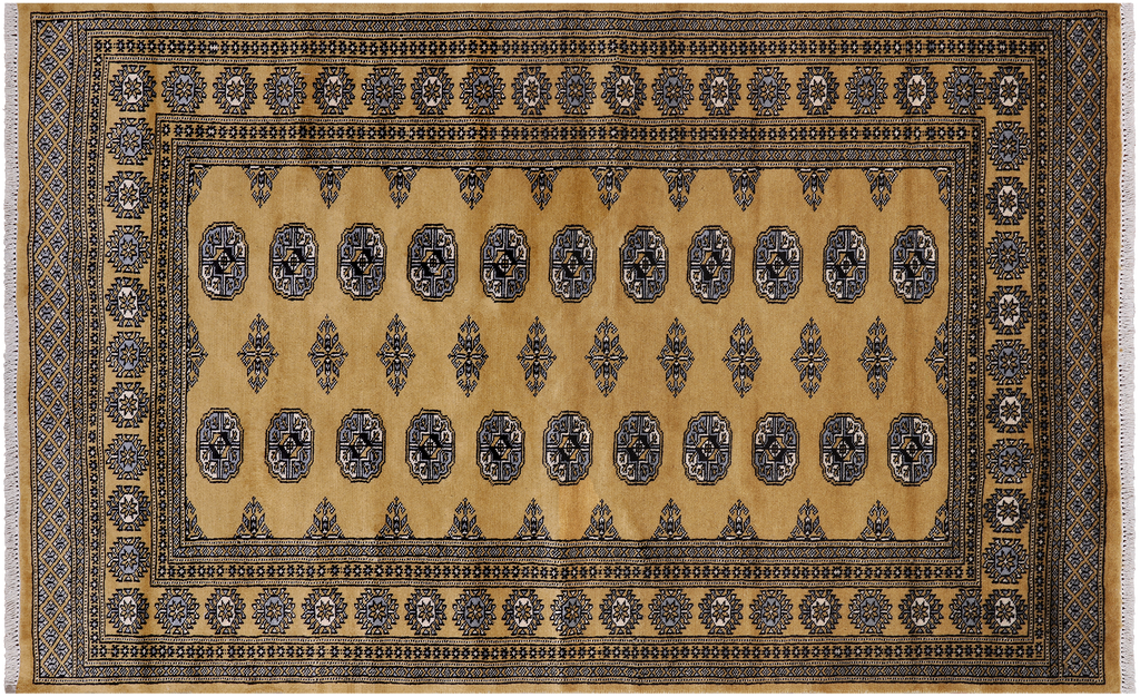 Gold 4' 7" X 7' 1" Silky Bokhara Hand-Knotted Wool Rug - Q24605