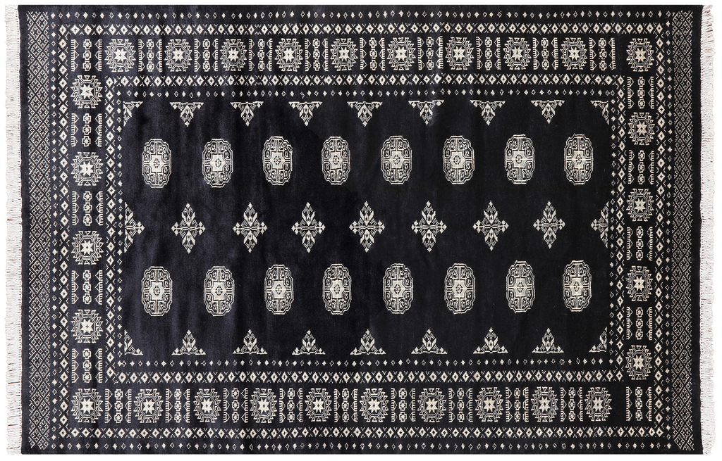 Black 4' 7" X 6' 11" Silky Bokhara Hand-Knotted Wool Rug - Q24607
