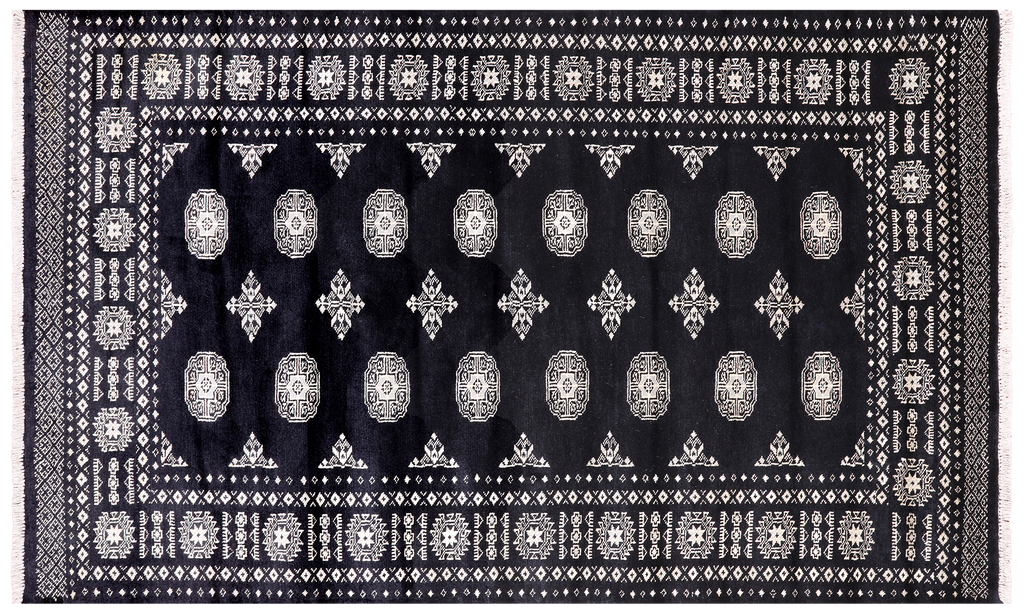 Black 4' 7" X 7' 7" Silky Bokhara Handmade Wool Rug - Q24609