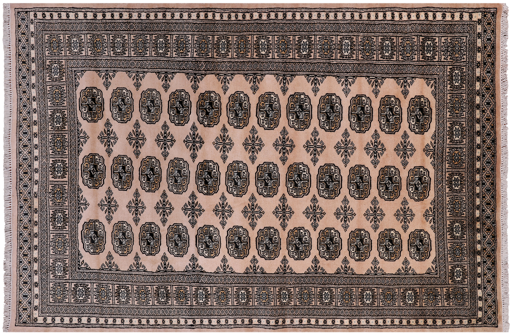 Ivory 4' 7" X 6' 10" Silky Bokhara Hand Knotted Wool Rug - Q24610