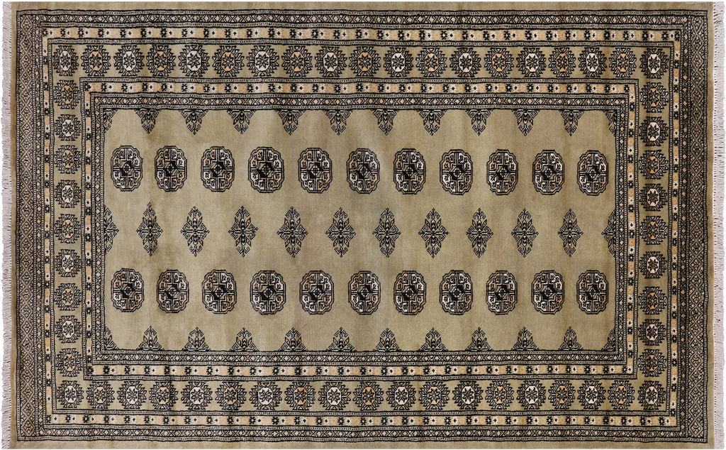 Green 4' 8" X 7' 2" Silky Bokhara Handmade Wool Rug - Q24611