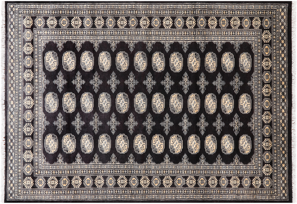 Black 4' 8" X 6' 11" Silky Bokhara Handmade Wool Rug - Q24612