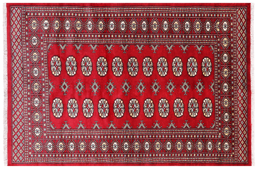 Red 4' 6" X 6' 10" Silky Bokhara Handmade Wool Rug - Q24613