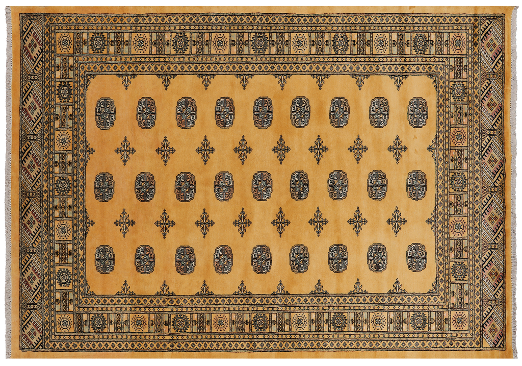 Gold 5' 8" X 8' 0" Silky Bokhara Hand-Knotted Wool Rug - Q24628