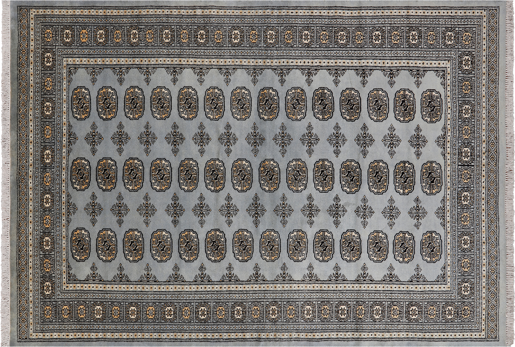 Grey 5' 5" X 8' 0" Silky Bokhara Hand-Knotted Wool Rug - Q24632