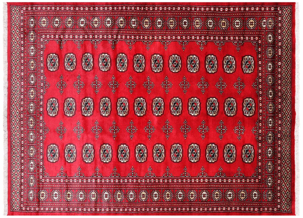 Red 5' 7" X 7' 6" Silky Bokhara Hand Knotted Wool Rug - Q24636
