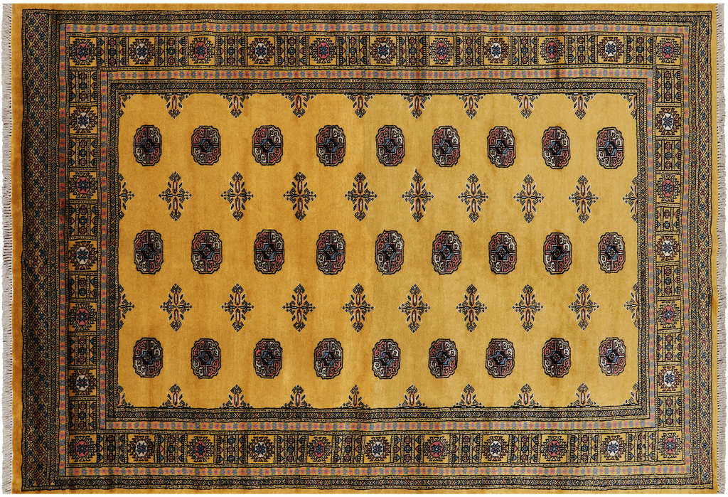 Gold 5' 5" X 7' 9" Silky Bokhara Hand Knotted Wool Rug - Q24638