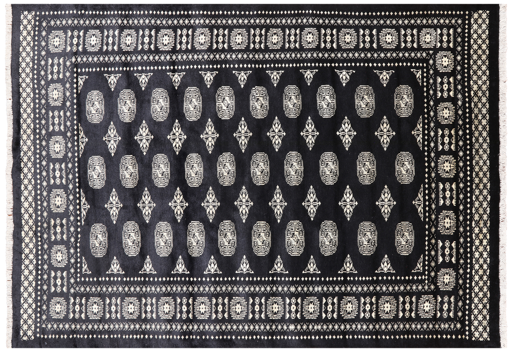 Black 5' 6" X 7' 10" Silky Bokhara Hand Knotted Wool Rug - Q24657