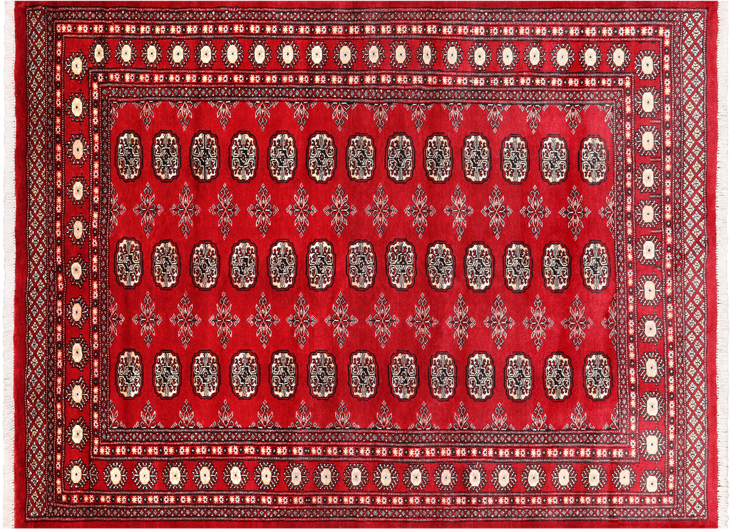 Red 5' 7" X 7' 9" Silky Bokhara Hand Knotted Wool Rug - Q24665
