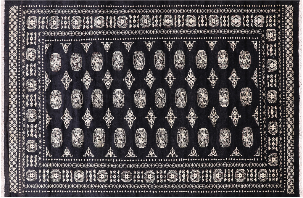 Black 5' 6" X 8' 6" Silky Bokhara Hand-Knotted Wool Rug - Q24669