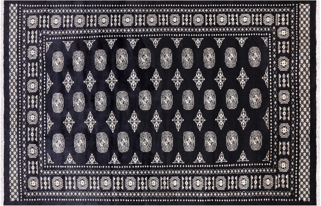 Black 5' 7" X 8' 3" Silky Bokhara Hand-Knotted Wool Rug - Q24671