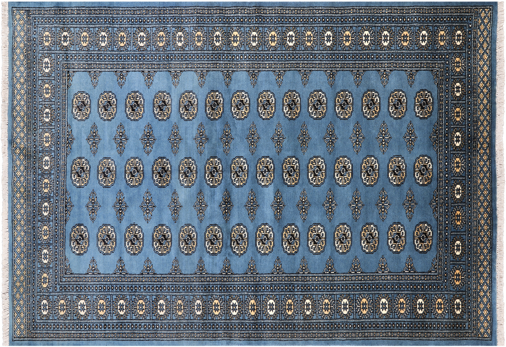 Blue 5' 6" X 7' 10" Silky Bokhara Hand-Knotted Wool Rug - Q24672