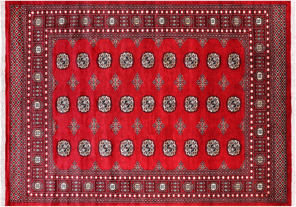 Red 5' 6" X 7' 10" Silky Bokhara Hand Knotted Wool Rug - Q24674