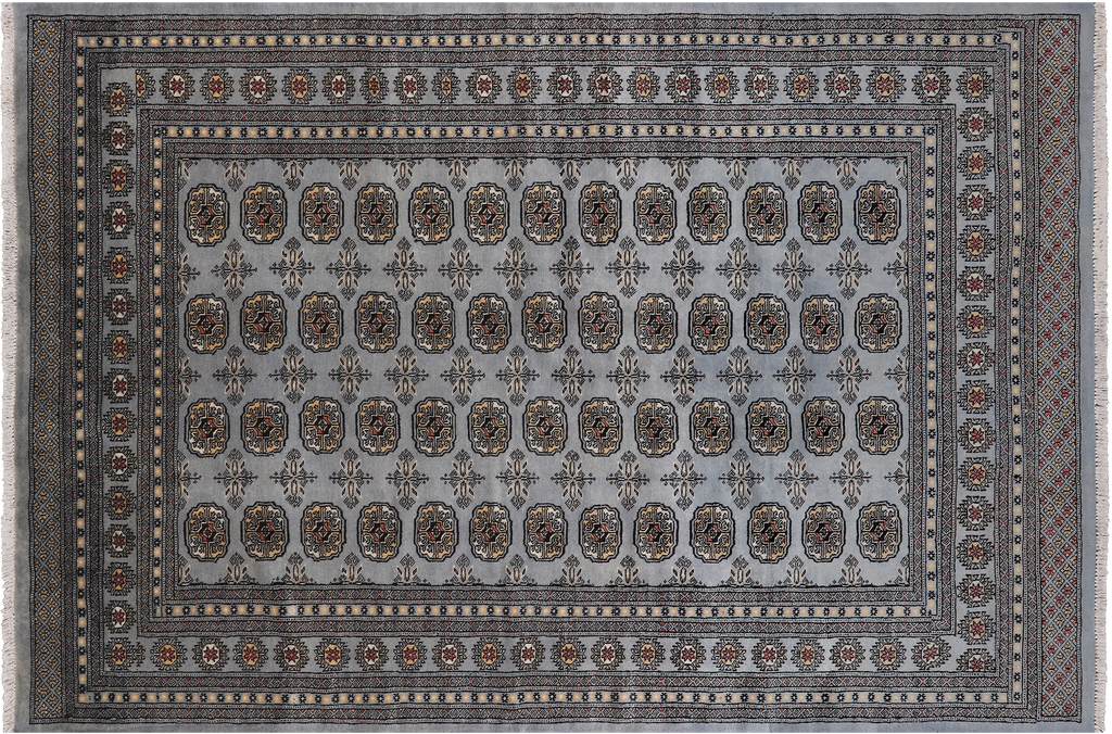 Grey 6' 1" X 9' 2" Silky Bokhara Handmade Wool Rug - Q24676
