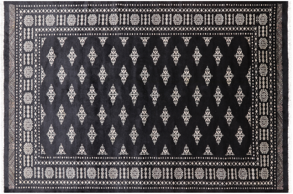 Black 5' 11" X 8' 10" Silky Bokhara Handmade Wool Rug - Q24678