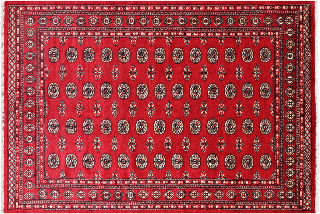 Red 6' 2" X 8' 9" Silky Bokhara Hand-Knotted Wool Rug - Q24681