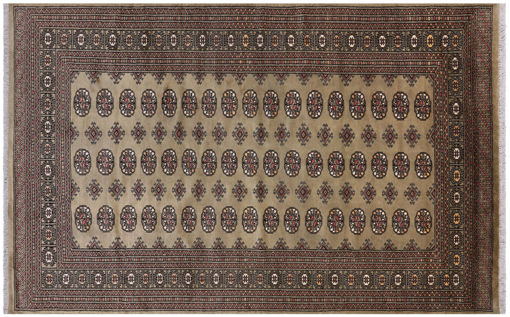Olive Green 6' 0" X 9' 7" Silky Bokhara Hand-Knotted Wool Rug - Q24687