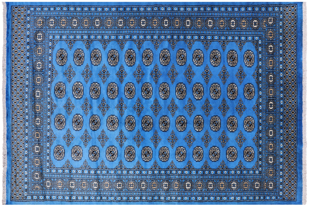 Blue 6' 1" X 8' 11" Silky Bokhara Hand Knotted Wool Rug - Q24689