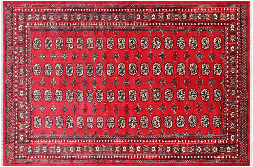 Red 6' 2" X 9' 5" Silky Bokhara Hand-Knotted Wool Rug - Q24690