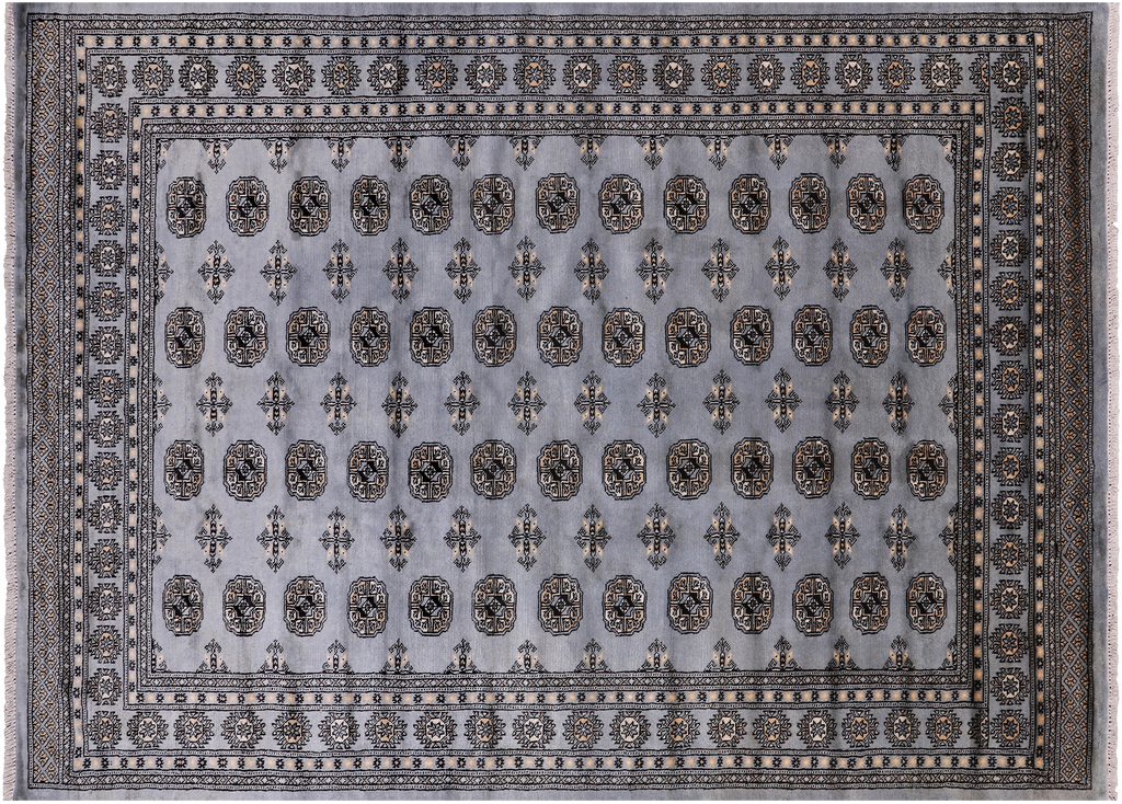Grey 6' 2" X 8' 7" Silky Bokhara Hand Knotted Wool Rug - Q24691