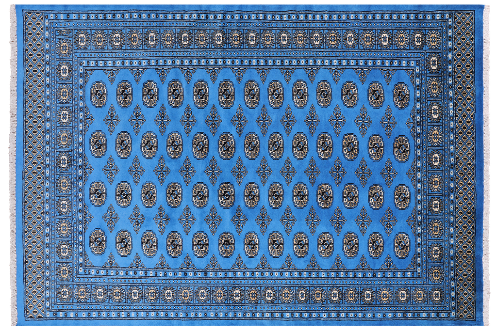 Blue 6' 1" X 9' 0" Silky Bokhara Hand Knotted Wool Rug - Q24700