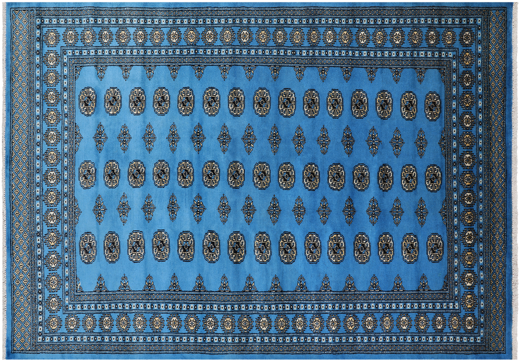 Blue 6' 0" X 8' 10" Silky Bokhara Hand-Knotted Wool Rug - Q24704