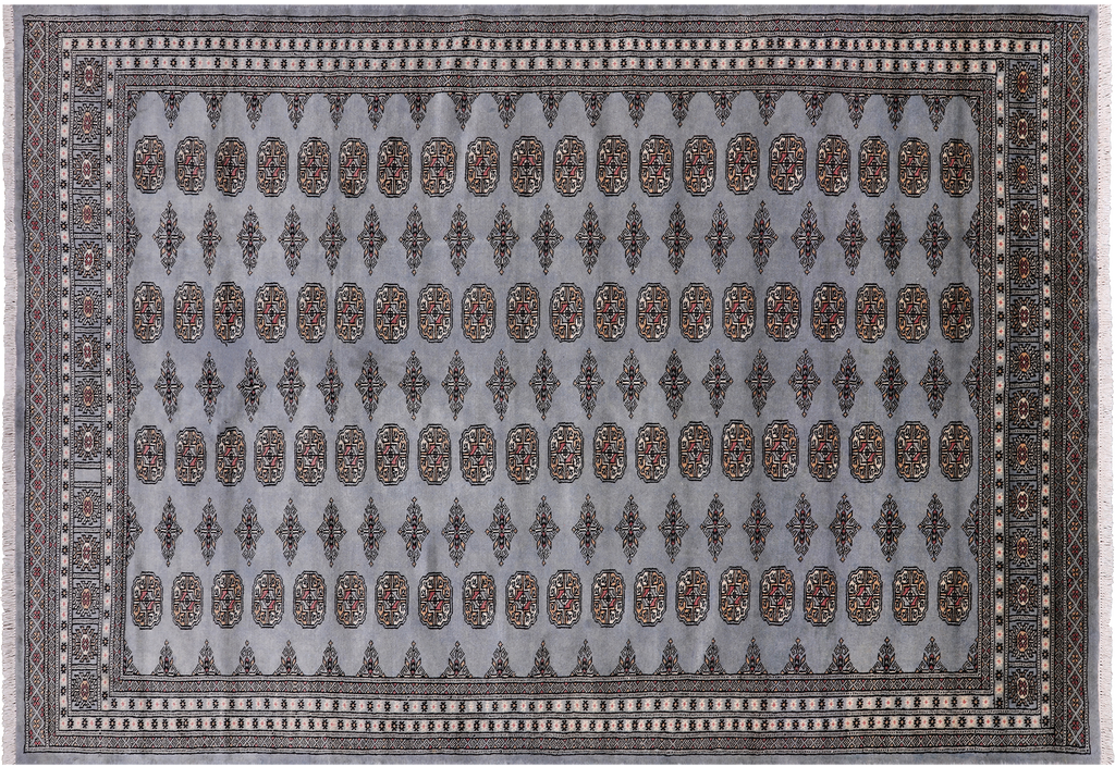 Grey 6' 1" X 8' 10" Silky Bokhara Hand Knotted Wool Rug - Q24708