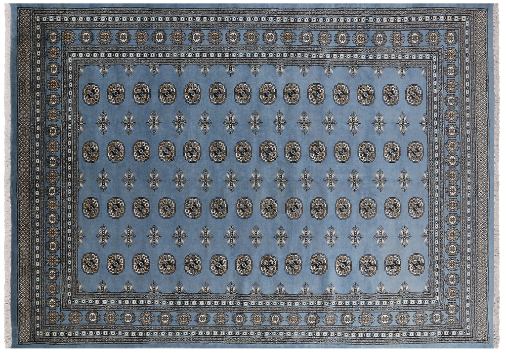 Grey 7' 2" X 9' 9" Silky Bokhara Hand-Knotted Wool Rug - Q24717