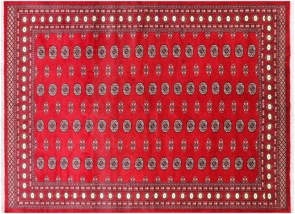 Red 7' 2" X 9' 9" Silky Bokhara Hand-Knotted Wool Rug - Q24718