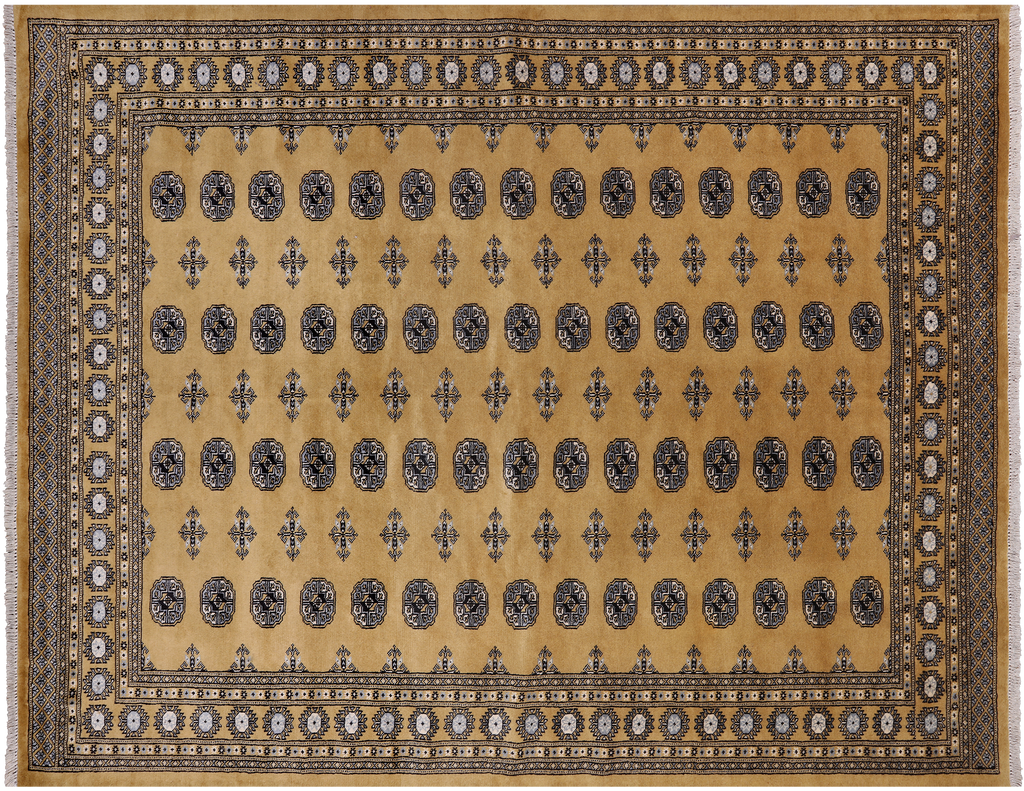 Gold 7' 4" X 9' 7" Silky Bokhara Hand Knotted Wool Rug - Q24719